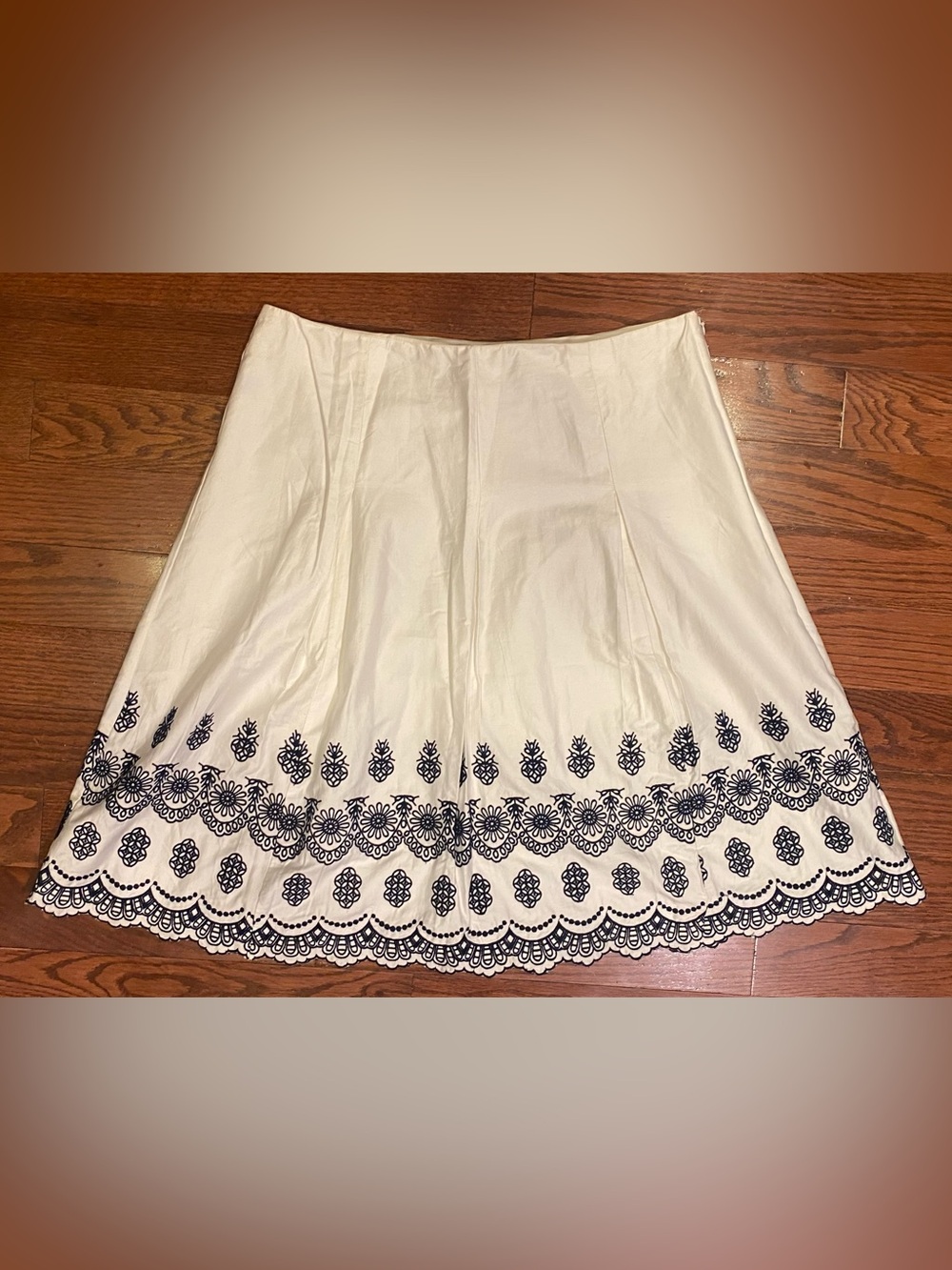 Charter Club Skirt Sz 12 White Black Embroidery Pleated Lined Zip/Hook/Eye
